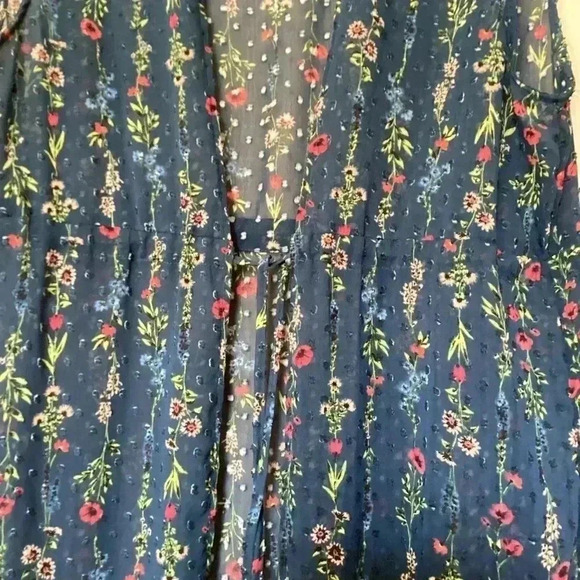 NWOT LC By Lauren Conrad Linear Botanical Long Vest  One Size Navy Blue Floral - Picture 10 of 14